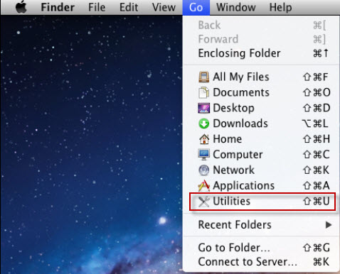 Click on the Finder and select Go in the top menu